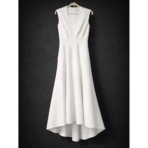 Ivory Bridal Shower High Low Dress V-Neck Midi Elegant w/ Pockets SZ 2